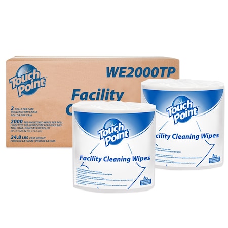 Touch Point Facility Cleaning Wipes , 8"x5", 2000 Wipes/Roll, 2 Rolls/Case WE2000TP-CS
